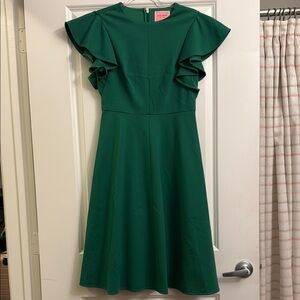Kate Spade Green A-Line Flutter Sleeve Midi Dress